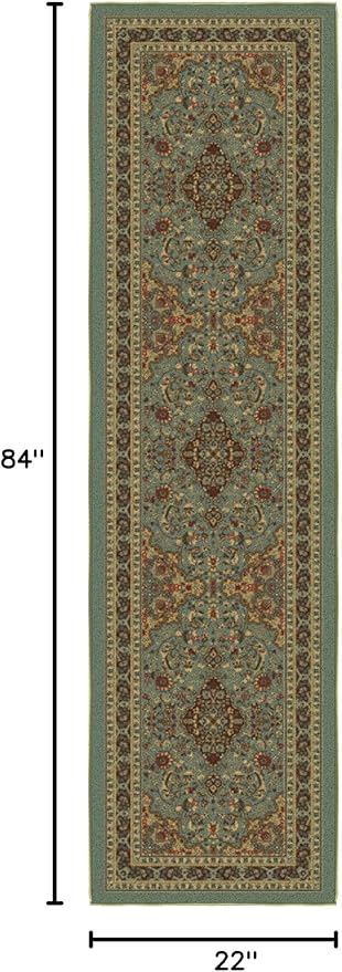 Ottomanson Hallway Runner Rug 1'10" x 7' Non Slip Oriental Area Rugs Easy to Clean Laundry Rug Runner Durable & Pet Friendly Floor Carpet Runners for Hallways Entryway Kitchen, Seafoam Green