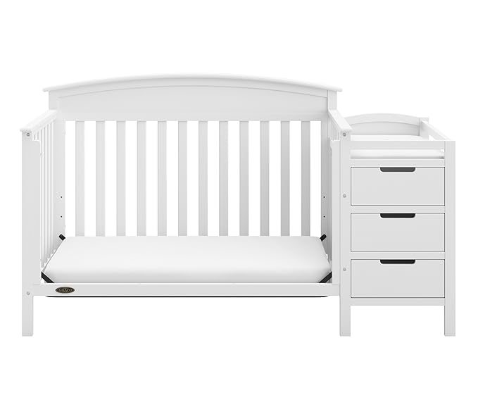 Graco Benton 5-in-1 Convertible Crib and Changer (White) – Crib and Changing -Table Combo, Includes Water-Resistant Changing Pad, 3 Drawers, Converts to Toddler Bed, Daybed and Full-Size Bed