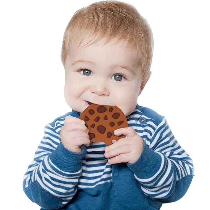 Baby Essentials Silicone Teether,Sensory Chew Toys,BPA Free Soft and Effective Infant Teething Pain Relief Toys,Freezer Safe,Food Grade Silicone,Best Shower Gift for Boys and Girls (Cookie).