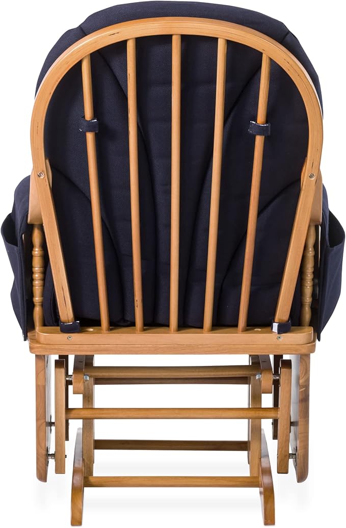 Foundations Lullaby Wood Base Glider Rocker - Baby Feeding and Rocking Chair for Daycare Environment - Nursery Chairs with Padded Foam Arm Rests - (Natural/Blue)