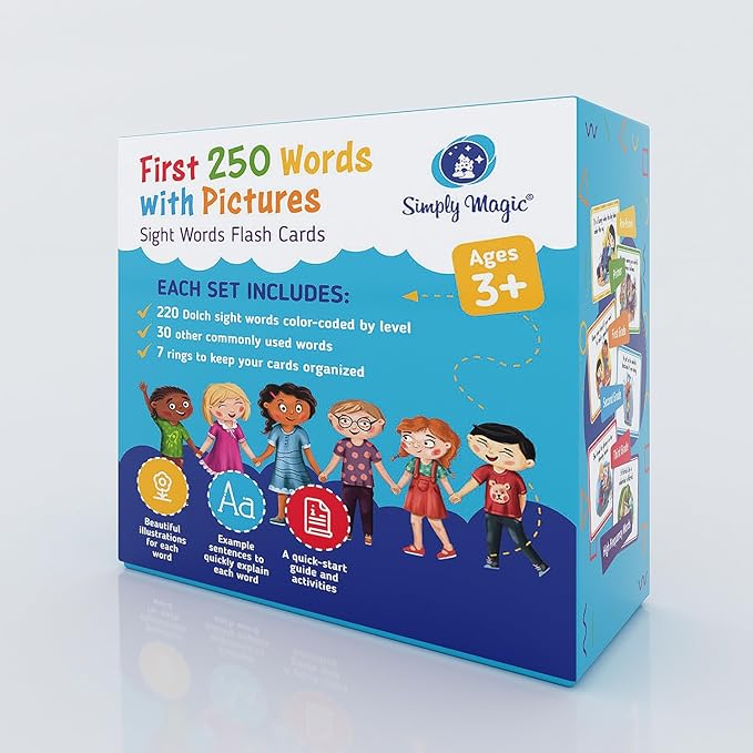 250 Sight Words Flash Cards for Kindergarten with Pictures, Dolch Sight Words Pre-K for Toddlers 3 4 5 6 7 8 Years, High Frequency Words Reading Cards for Kids Ages 4-8, Preschool - Simply Magic