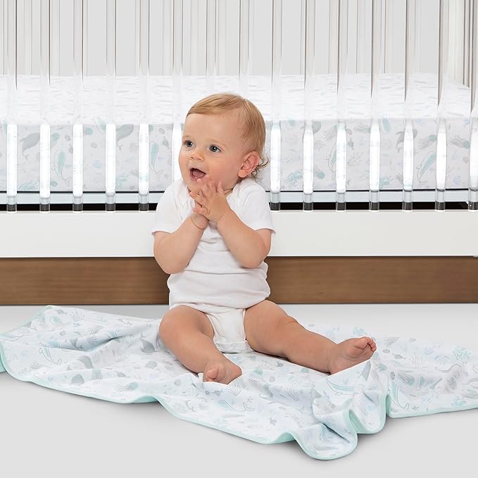 Delta Children Fitted Crib Sheets for Girls and Boys - 100% Organic Cotton Crib Sheet for Standard Crib and Toddler Mattresses - 28x52 Inch- GOTS Certified (Pack of 2), Sea Life
