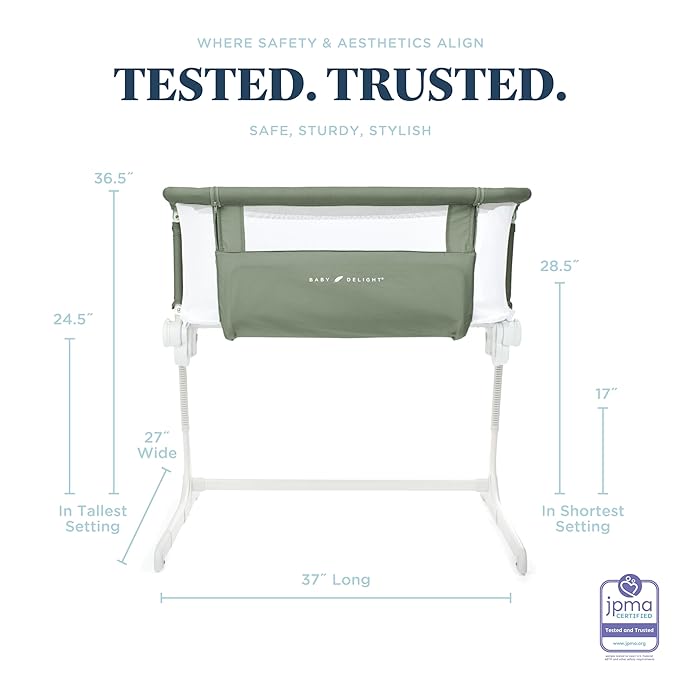 Baby Delight Beside Me Dreamer Bassinet | Bedside Sleeper & Baby Bassinet | 6-Position Height Adjustment | 100% GOTS Certified Organic Cotton Fabric | Organic Sage
