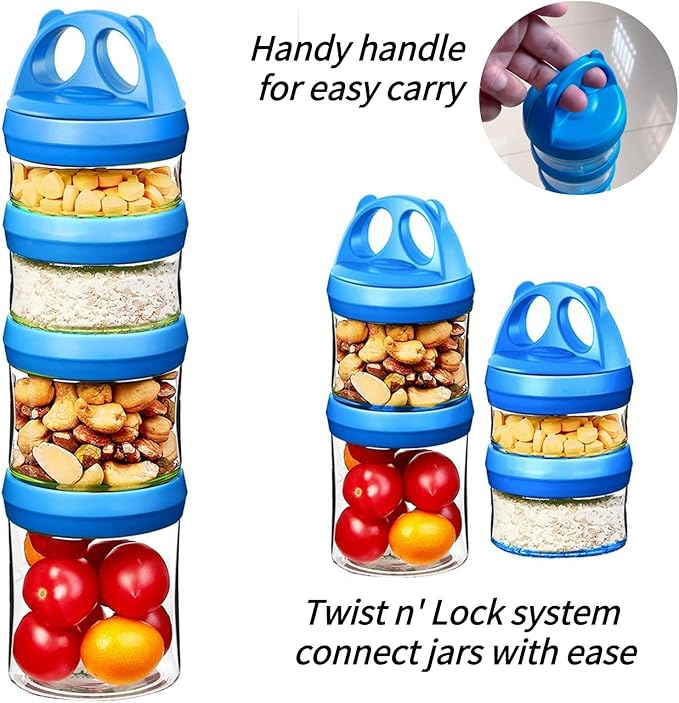 SELEWARE Portable Stackable Food Storage Containers for Snacks Formula Powder and Drinks Twist Lock System Airtight Leak-proof BPA and Phthalate Free Blue and Green