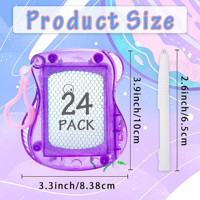 24 Pcs Mini Magnetic Drawing Board for Kids,Erasable Sketch and Painting Pad with Backpack Keychain Clip,4 Colors Mini Doodle Board for Birthday Party Favors Classroom Supply Goodie Bag Stuffer