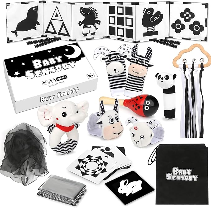 Joyreal High Contrast Baby Toys 0-6 Months, Black and White Sensory Toys for Newborn Brain Development, Montessori Infant Toys with 20 Cards