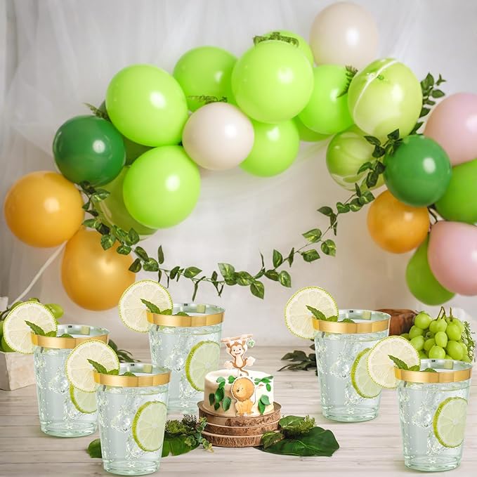 supernal 100 Pack Green Plastic Cups - 10 Oz Clear Green Plastic Disposable Cups with Gold Trim,Heavy Duty & BPA-free for Wedding,Cocktail,Birthday,Party & Elegant Events,Disposable Cocktail Glasses