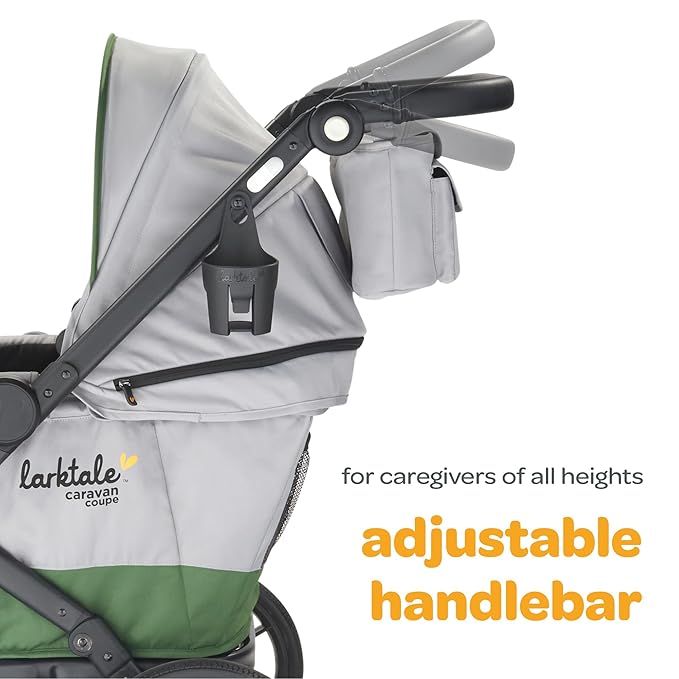 Larktale Caravan Coupe Quad, Compact Stroller Wagon with Reclining Seats for 4 Kids, Gray/Green
