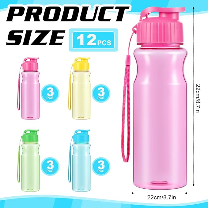 Olgaa 12 Pcs Water Bottles Bulk 17 oz Reusable Leak Portable Plastic Sports Drink Water Bottles with Handle Strap for Cycling Camping Hiking Gym Yoga (Colorful 01)