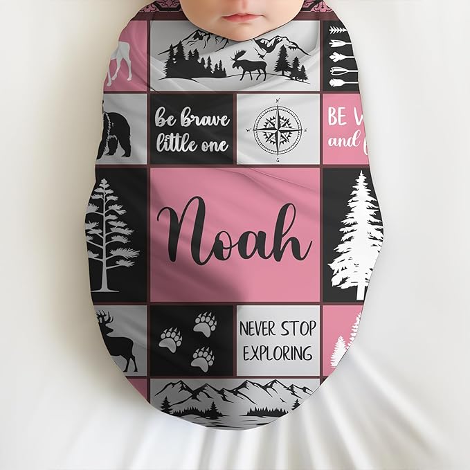 Personalized Baby Blankets with Name, Customized Name Blankets for Kids, Woodland Blanket Personalized, Custom Blanket for Boys, Girl, Baby Boy Newborn Soft