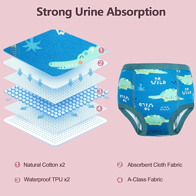 MOEMOE BABY Training Underwear 10 Packs Absorbent Potty Training Pants for Boys and Girls Cotton Pee Pants 2-9T