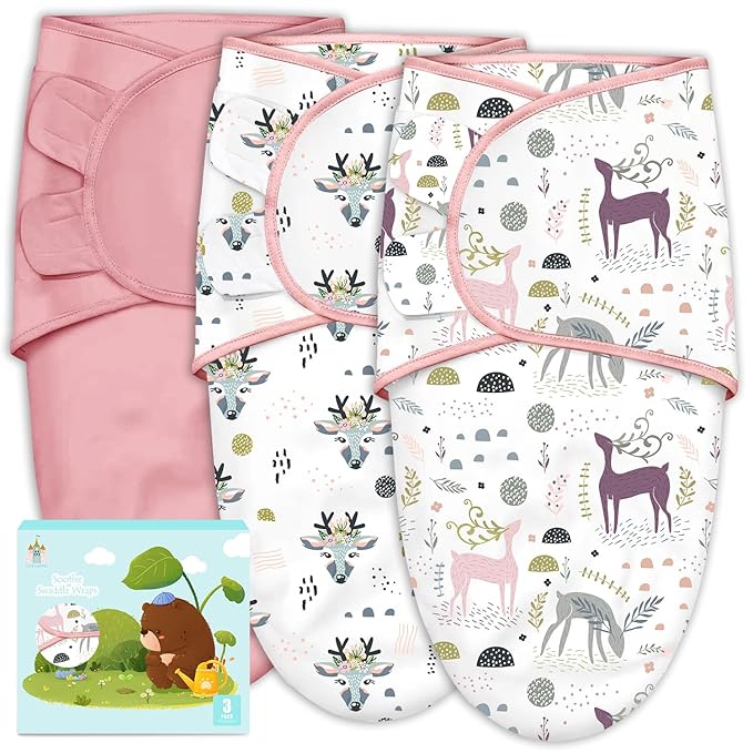 Cute Castle 3-Pack Baby Swaddle Sleep Sacks - Newborn Swaddle Sack - Ergonomic Baby Swaddles Blanket Warp for Boys and Girls - Baby Essentials (0-6 Months - Pink)