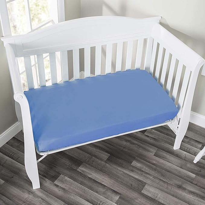 Everyday Kids 2 Pack Fitted Boys Crib Sheet, 100% Soft Breathable Sheet, Fits Standard Size Crib Mattress 28in x 52in, Nursery Sheet - Train/Light Blue