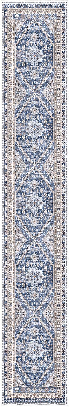 zesthome Washable Runner Rug 2.5x12 - Stain Resistant Entryway Rug,Ultra-Thin Kitchen Rugs, Anti Slip Backing Runner Rugs for Entrance Laundry Room Indoor Hallway (Blue/Beige,2.5'x12')