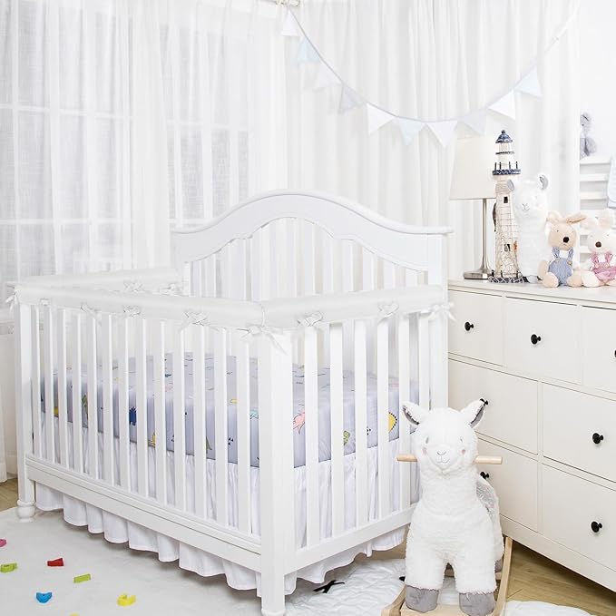 3PC Baby Crib Rail Covers for Teething,Soft Mesh Corner Edge Protector,Soft Reversible Guardrail Cover Protector for Full-Size Crib (White)