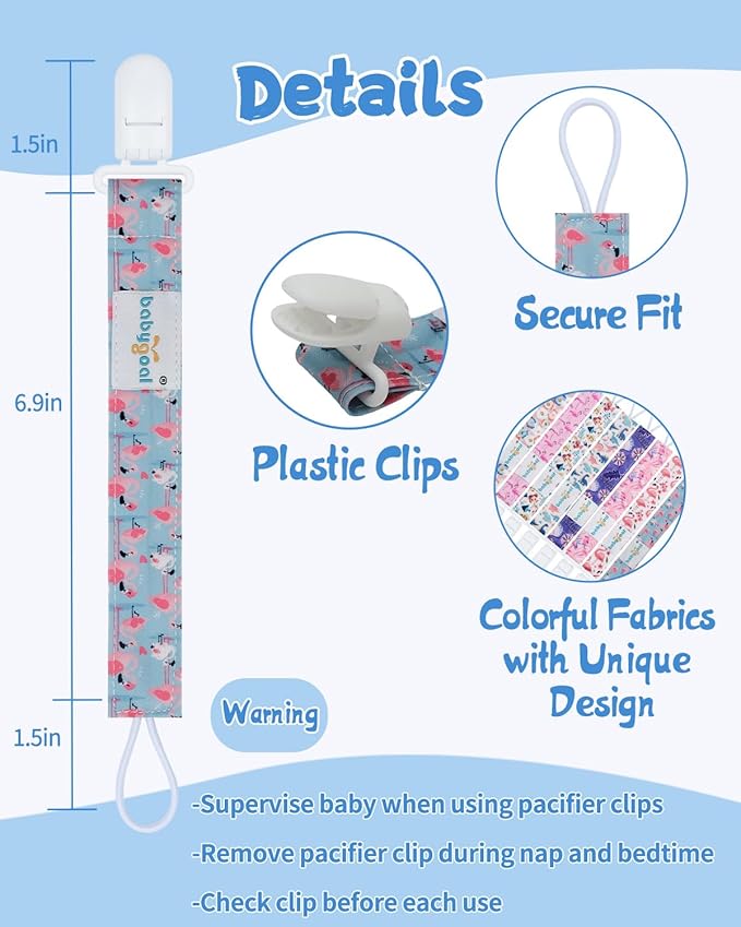 Babygoal Animal Pacifier Clips, 8 Pack Binky Paci Holder Clips for Baby Boys and Girls Fits for Most Pacifier, Binkie Styles & Baby Teethers & Toys and Gift 8PS53-B