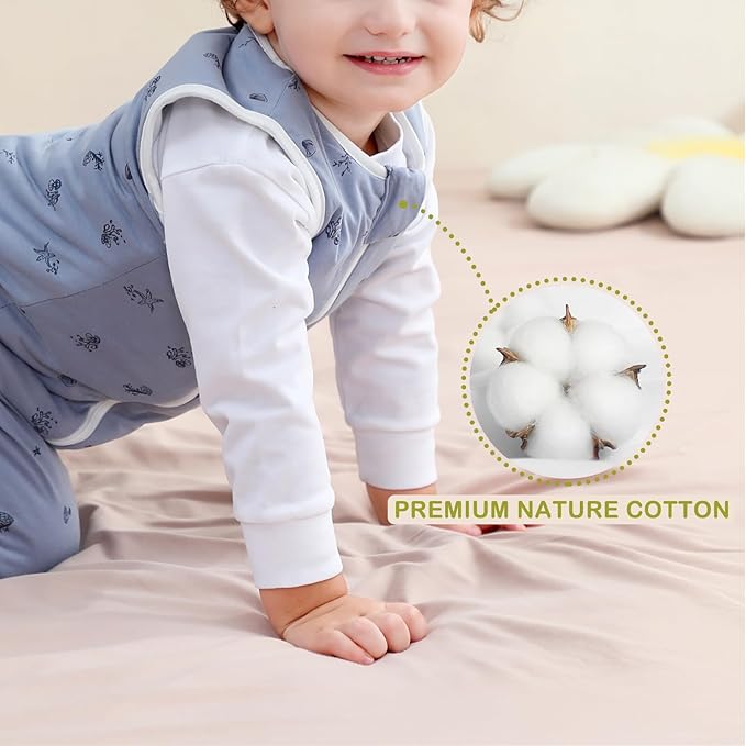 Super Soft Winter 2.5 TOG Sleep Sack with Feet, 100% Organic Cotton Warm Toddler Sleeping Sack with Legs, Ocean, Size L