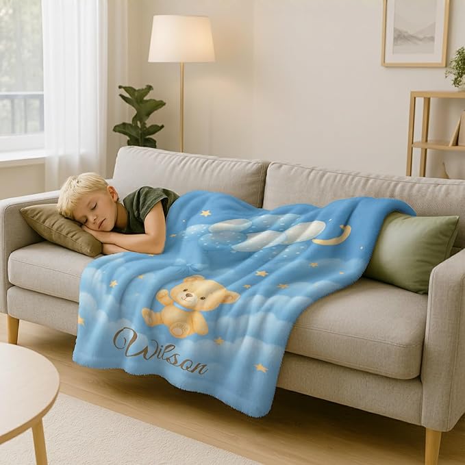 Personalized Baby Blanket โ Printed in USA, Baby Blankets for Girls & Boys with Name, Newborn Essentials Must Haves, Soft Plush Flannel, Easter Christmas Brithday Gifts for Kids Toddlers (Blue Pink)