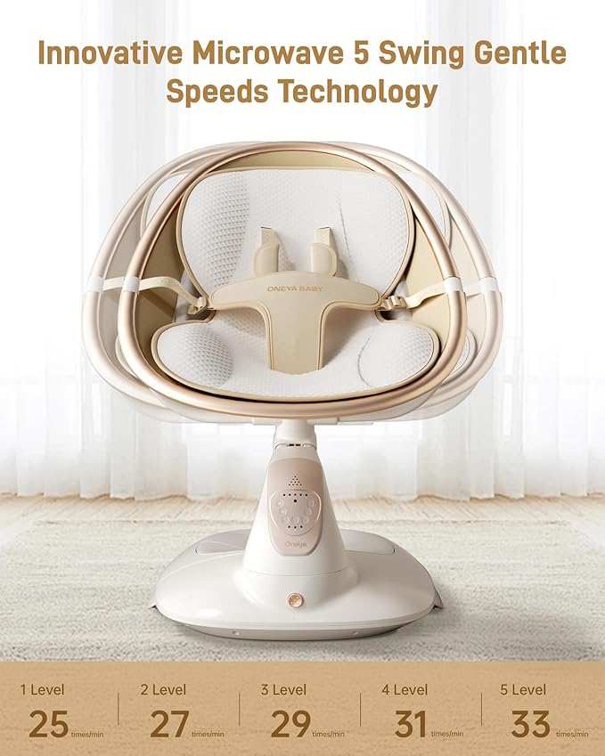Baby Swing for Infants to Toddler, Electric Baby Swing with Sturdy Shield-Shaped Base, 180° Rotation Portable Infant Swing with 5 Speeds & 12 Lullabies for Newborn Baby Boy Girl Up to 20 lbs, White