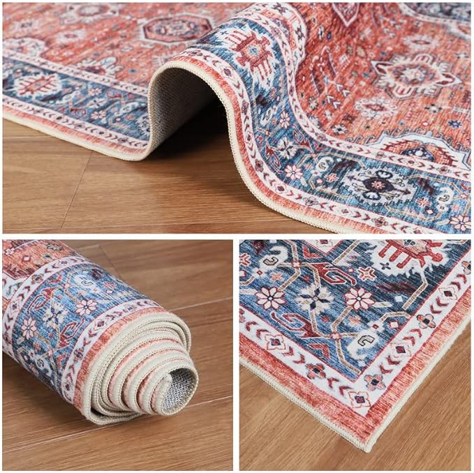 Dripex Vintage Collection Washable Area Rug - 2x3 Door Mat Small Entryway Rug Distressed Non-Slip Low-Pile Floor Carpet for Indoor Front Entrance Kitchen Bathroom Living Room Bedroom