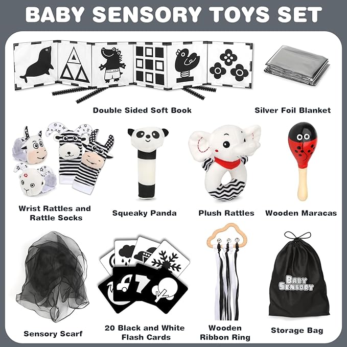 Joyreal High Contrast Baby Toys 0-6 Months, Black and White Sensory Toys for Newborn Brain Development, Montessori Infant Toys with 20 Cards
