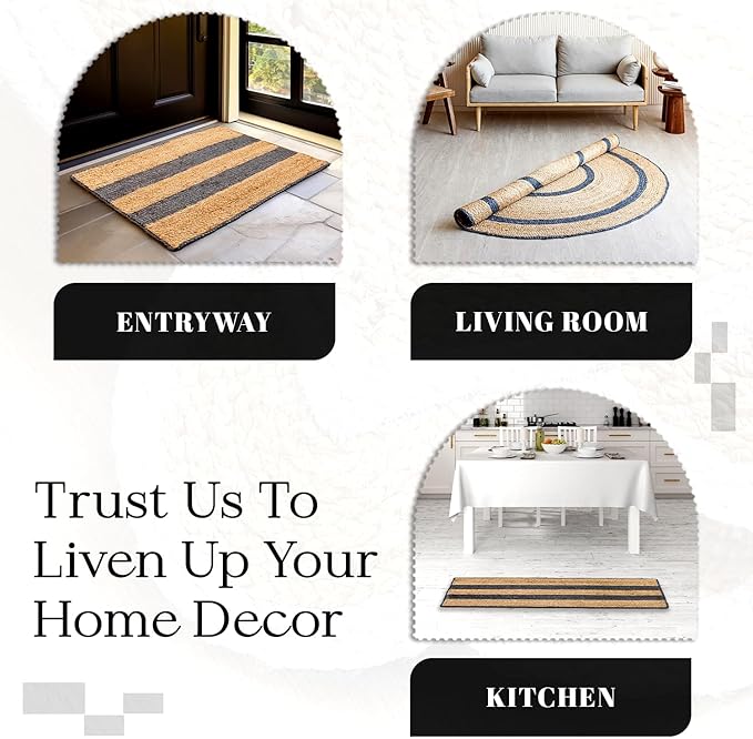 HOMEMONDE Natural Stripe Braided 8'x10' Jute Area Rug - Eco Friendly Premium Fiber - Durable and Reversible Handwoven Farmhouse Rug for Living Room, Hallway, Bedroom, Dinning Room, Kitchen, Office