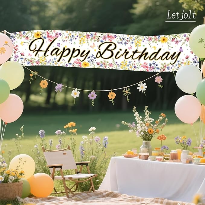 Letjolt Happy Birthday Banner Girls Birthday Party Decorations Wildflower Floral Theme Decor for Nursery Celebration Baby Shower Backdrop 6Ft