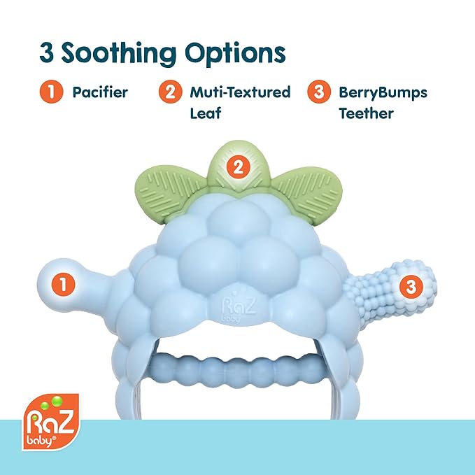 RaZbaby RaZberry Grip Silicone Teether Toy for 3M+ | Drop Resistant Hand Held Teether for Babies and Infants - Designed by Nature with Our Patented BerryBumps Multitextured Design | 3M+, Pink