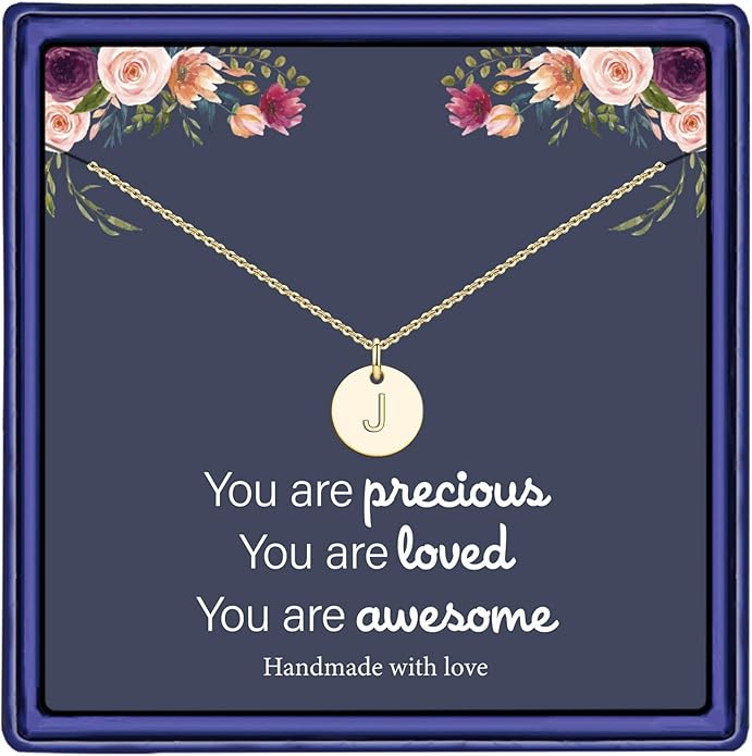 Hidepoo Disc Initial Necklace Gifts for Girls - 14K Gold Filled/Rose Gold/S925 Sterling Silver Disc Initial Necklaces Personalized Birthday Gift Tiny Initial Necklace Jewelry for Girls Women