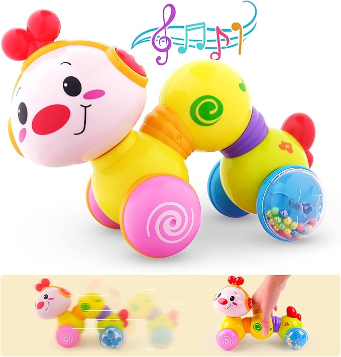 Vanmor Baby Toys 6 to 12 Months, Infant Musical Crawling Toy, Press and Go Interactive Inchworm Toy with Light Up, Caterpillar Tummy Time Educational Toddler Toys 6 7 8 9 12 18 Months Boy Girl Gift