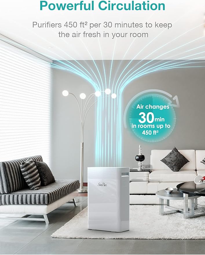 SimPure HP9 Air Purifier for Home Large Room & Bedroom & Office, Quiet True HEPA Filter Air Cleaner for Allergies, Pets, Smokers, Eliminates Allergens, Smoke, Odors, Dust, Pets Hair Dander, Mold
