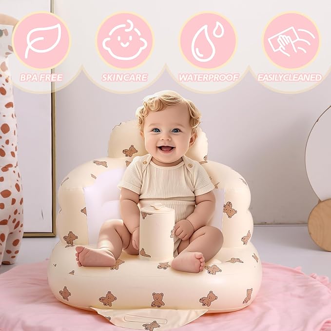 Coolcandy Inflatable Baby Seat for 3-36 Months, Toddler Baby Chair Built-in Air Pump, Supportive Sit-Up Chair, Portable & Load-Capable, Ideal for Learning sit, Feeding & Entertaining