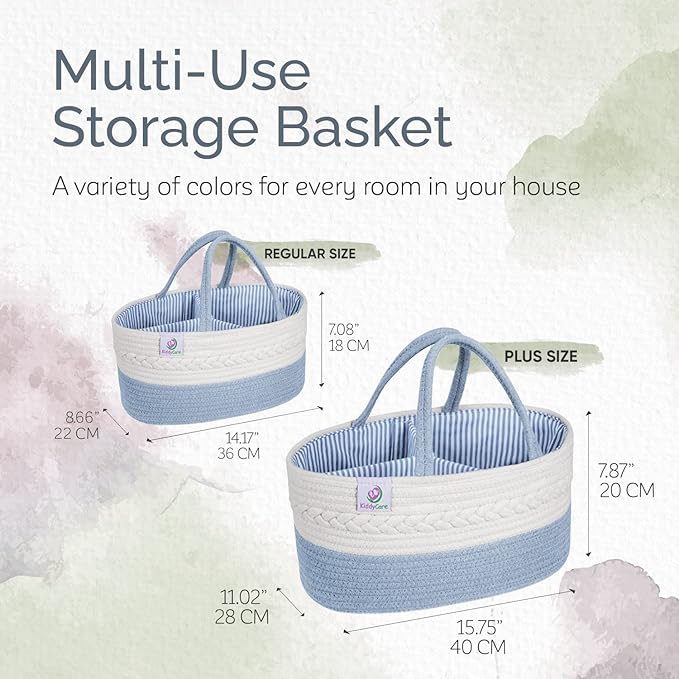 KiddyCare Diaper Caddy Baby Organizer Cart for Nursery | Car Diaper Caddy for Baby Boy/Girl | Baby Bath Storage/Shower Basket Gift for Changing Table with Handle Lid | Diaper Holder | Blue Large