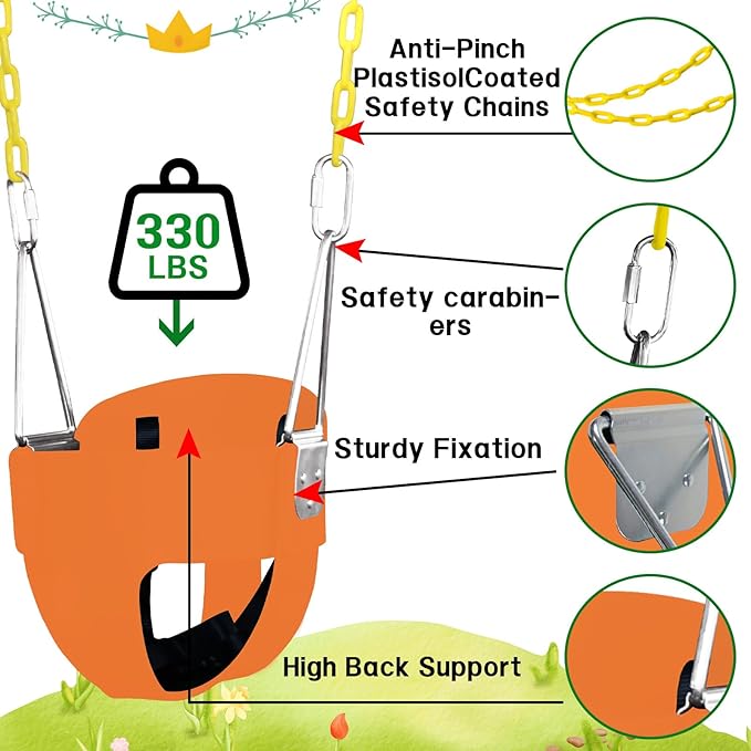 High Back Full Bucket Toddler Swing Seat with 3- Point Adjustable Safety Harness, 66 inch Detachable Chain,Suitable for Babies Aged 6-24 Months,Baby Swing for Swingset (Pink)