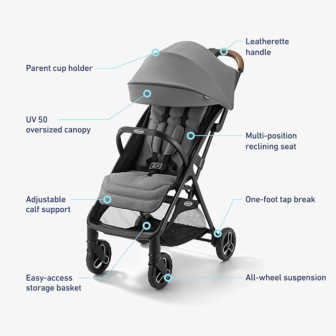 Graco Ready2Jet Compact Stroller – Overhead Friendly Compact Travel Stroller with Automatic Fold, Lilac Mod