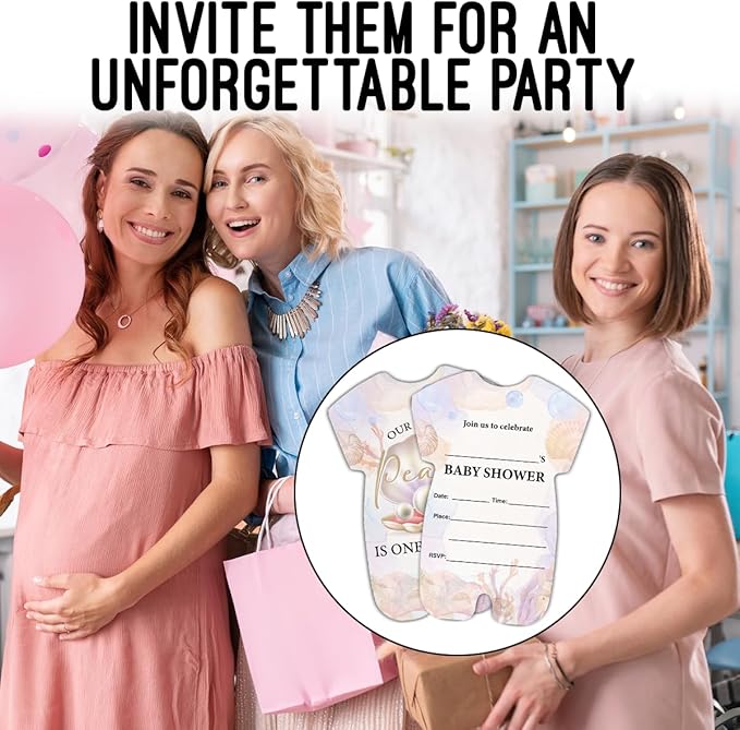 LyoGao Under the Sea Baby Shower Invitations for Girl - Seashell Pearl Baby Shower Party Fill in Invites Cards With Envelopes (20 Pack)