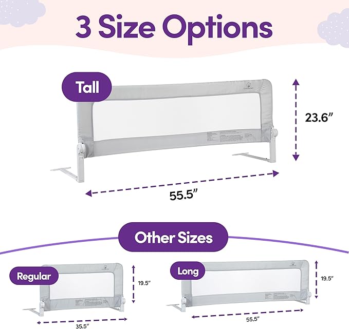ComfyBumpy 1-Pack Bed Rail for Toddlers 55.5" L x 23.5" H | Extra Tall Toddler Bed Rails for Twin, Full, Queen & King Mattress Size | Swing Down Rail Guard | Mattress Side Rail for Kids | Gray