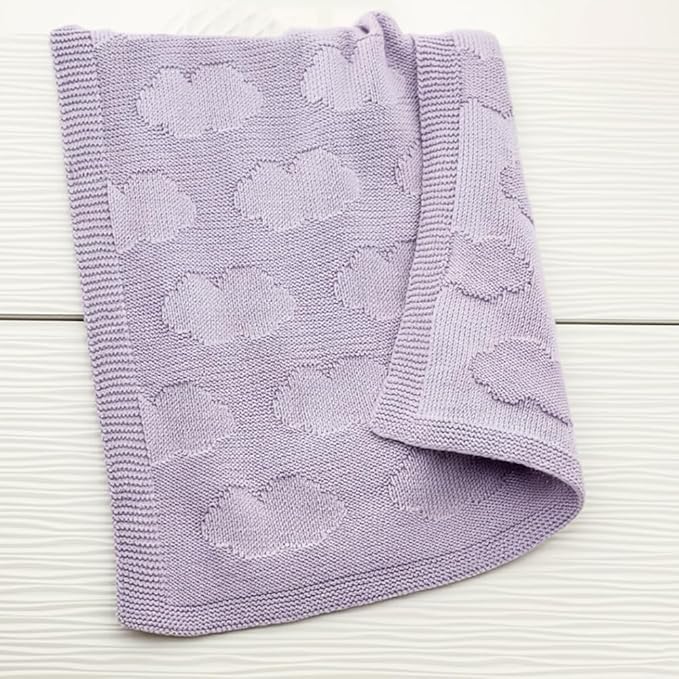Baby Knit Blanket Cloud Pattern – 100% Cotton Soft Lightweight Receiving Blanket for Newborn Infant Toddler Boy Girl, Warm Cozy Nursery Crib Blanket, Stroller Cover