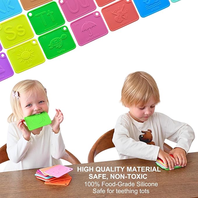 SiliABCs Alphabet Flash Cards, Non-Toxic Silicone Alphabet Flash Cards for Toddlers 1-3, Montessori Toddler Preschool Alphabet Learning Activities, Dishwasher Safe Soft Baby ABC Cards