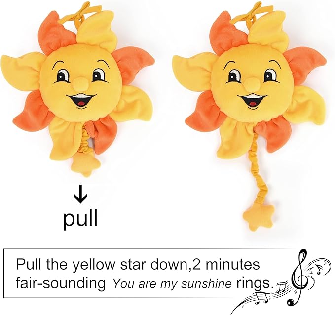 Newborn Baby Musical Toy for Infant 0,3,6,12 Months, Soft Hanging Plush Stroller Toy for 6 to 12 Months Baby with You are My Sunshine Music, Brighten Boy and Girl's Bed,Carseat and Room