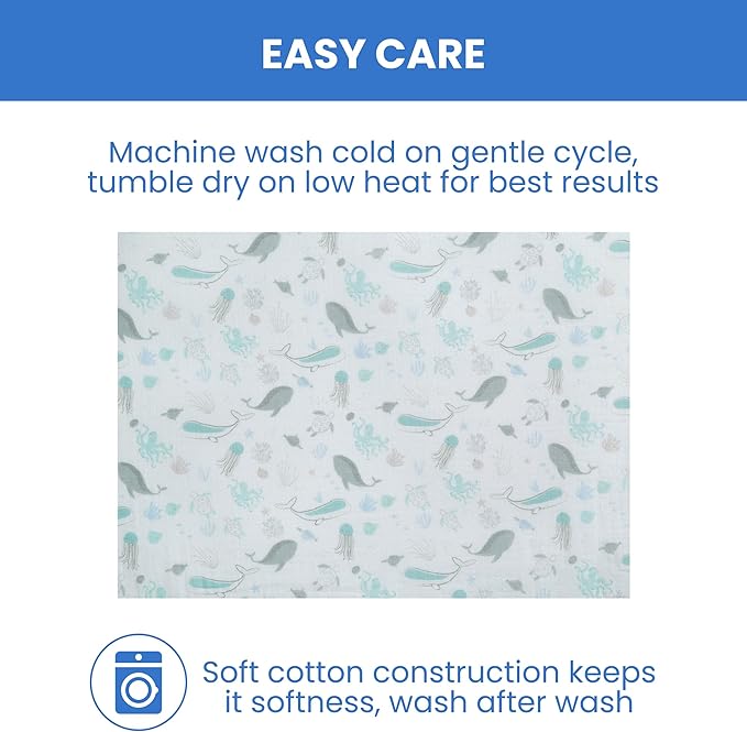 Delta Children 100% Cotton Muslin Baby Receiving Blankets for Girls and Boys – 47x47 Inches (Pack of 4), Sea Life