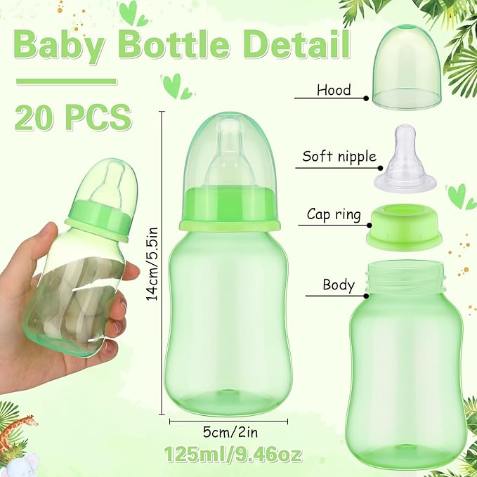 TrelaCo Bottle Chug Baby Shower Game 20 Pcs Baby Bottles Shower Favor with 1 Forest Animal Theme Sign for Gender Reveal Party Supplies Gifts(Green)