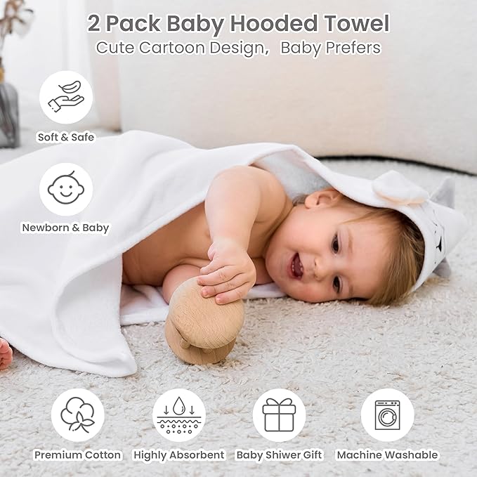 Mooreeke 1 Pack Toddler Towel - 100% Cotton Toddler Hooded Towels - Soft Baby Bath Towel with Hood for Newborn - Comfort Towels for Baby Girls and Boys - Animal Shaped (Lamb)