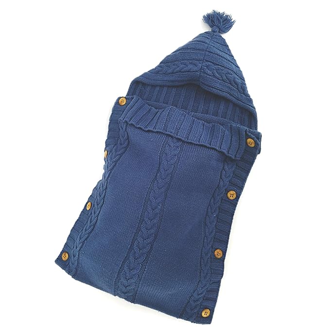 XMWEALTHY Newborn Baby Wrap Swaddle Blanket Knit Sleeping Bag Receiving Blankets Stroller Wrap for Baby(Dark Blue) (0-6 Month)