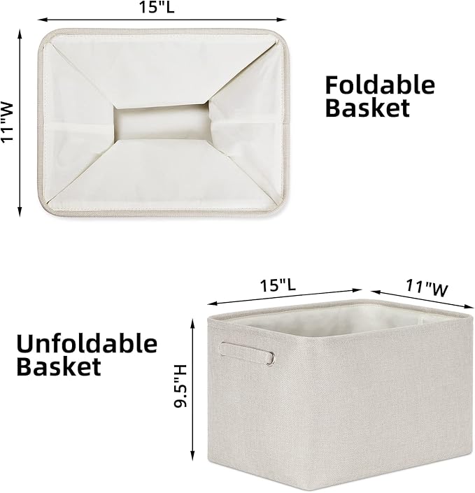 HNZIGE Large Fabric Storage Baskets for Storage 3 Pack Shelf Closet Storage Bins Baskets for Organizing Linen Cloth Decorative Baskets Organizers Home Nursery Toy Cream 15“ x 11” x 9“