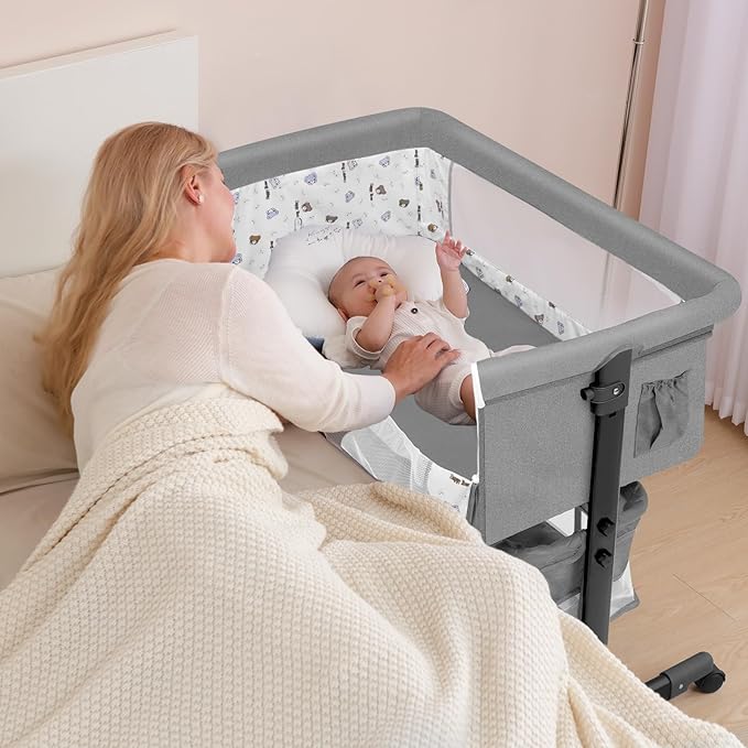 Baby Bassinet, Baby Basinet Bedside Sleeper, Easy to Fold Portable Crib Side Bassinet 2025new Style Girl/boy bassinets(Light Grey)