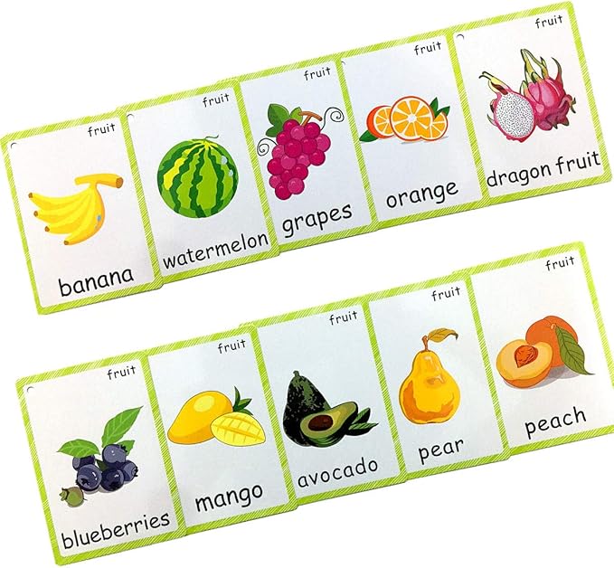 Set of Fruits Flash Cards for Toddlers(21 pc) | Kids Learning Flashcard & Montessori Pocket Cards Toys | Perfect for Pre-K Decor Background Wall Stickers, Teacher/Autism Therapists Tools