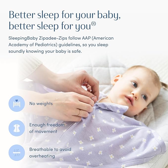 SleepingBaby Zipadee-Zip Transition Swaddle - Cozy Baby Swaddle Blanket with Zipper Convenience - Roomy Wearable Blanket for Easy Diaper Changes - Paperwhite Flowers, Medium (6-12 Month)