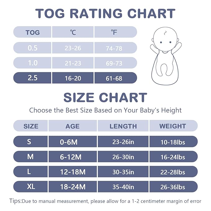 Mosebears Sleep Sack Baby Winter Wearable Blanket with 2-Way Zipper,2.5 TOG Cotton Sleep Sack Unisex (Fog Blue, 12-18 Months)