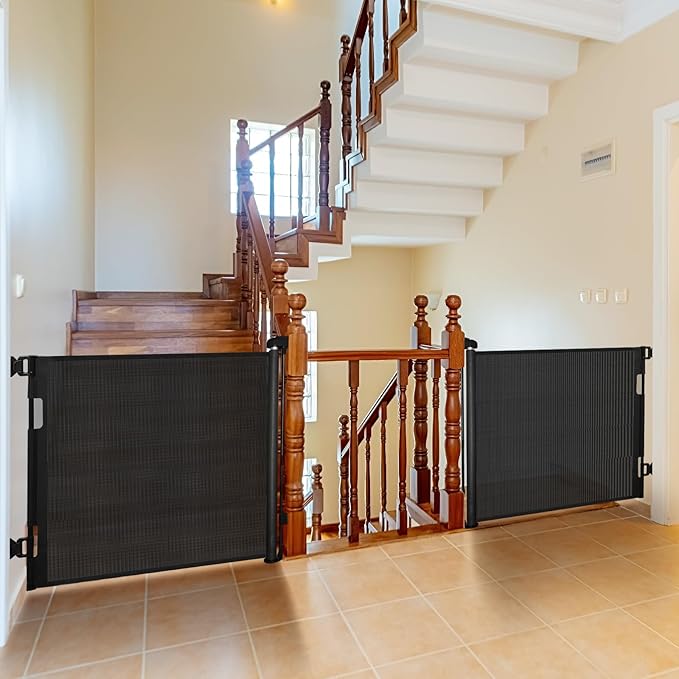 DEAR LOV 2 Pack Retractable Baby Gate,Mesh Baby Gate or Mesh Dog Gate,33" Tall,Extends up to 55" Wide,Child Safety Gate for Doorways, Stairs, Hallways(Black,33"x55"